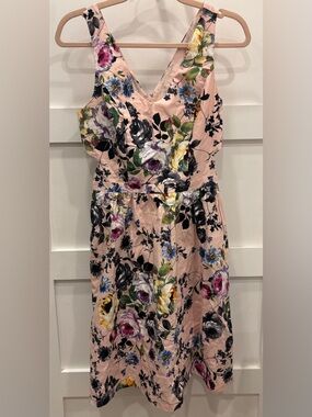 ModCloth Pink Floral V-Neck Tank Fit & Flair 100% Cotton Dress Size S
